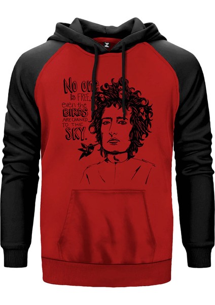Bob Dylan Birds Kırmızı Renk Reglan Kol Kapşonlu Sweatshirt