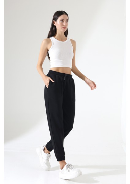 Paçası Lastikli Ayarlanabilir Belli Karyoka Dikiş Detaylı Basic Kadın Eşofman Pantolon 21936 Siyah fiyatları