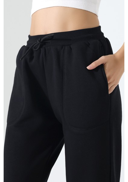 Paçası Lastikli Ayarlanabilir Belli Karyoka Dikiş Detaylı Basic Kadın Eşofman Pantolon 21936 Siyah modelleri