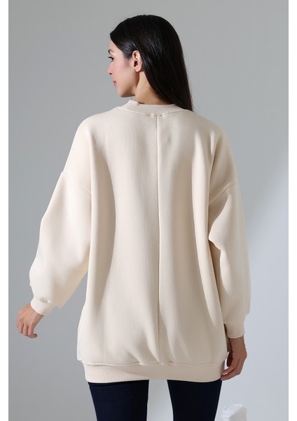 Yarım Balıkçı Yaka Şardonlu Salaş Basic Kadın Oversize Tunik Sweatshirt 21910 Taş fırsatları