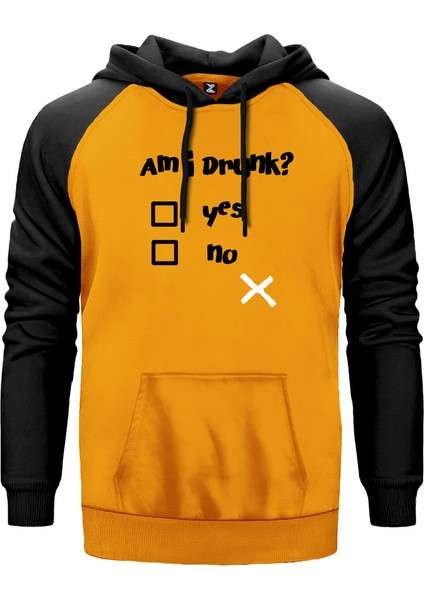 Am I Drunk Sarı Renk Reglan Kol Kapşonlu Sweatshirt