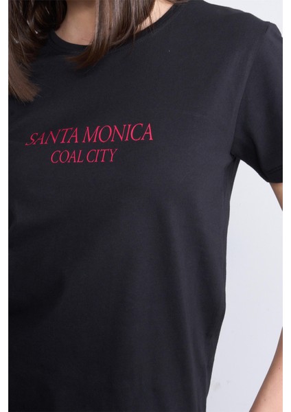 Çetinkaya Fithit 8470 Bayan Bisiklet Yaka 30/1 Compact Penye Süprem Baskılı T-Shirt Siyah