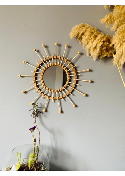 Makrome Bambu ve Ahşap Ayna Duvar Dekorasyon Ürünü 4’lü Set fırsatları