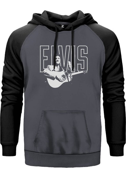 Elvis Presley Guitar Gri Renk Reglan Kol Kapşonlu Sweatshirt