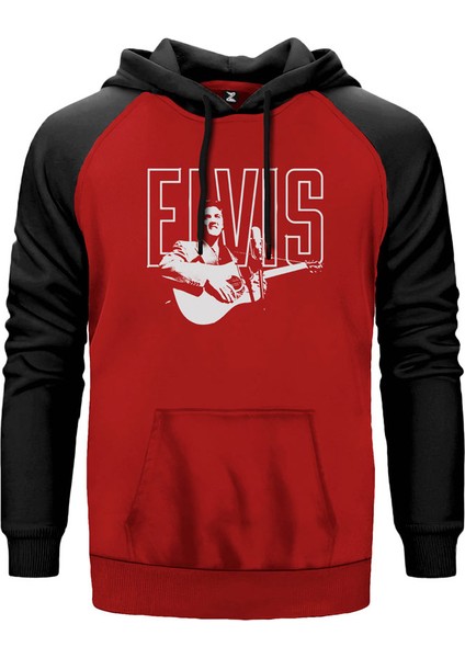 Elvis Presley Guitar Kırmızı Renk Reglan Kol Kapşonlu Sweatshirt