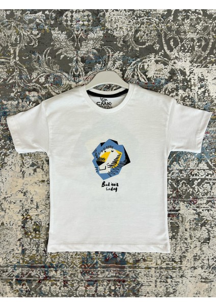 Erkek Çocuk Aslan Baskılı %100 Pamuk Yazlık Tişört | Rahat Kalıp Kısa Kollu Çocuk T-Shirt