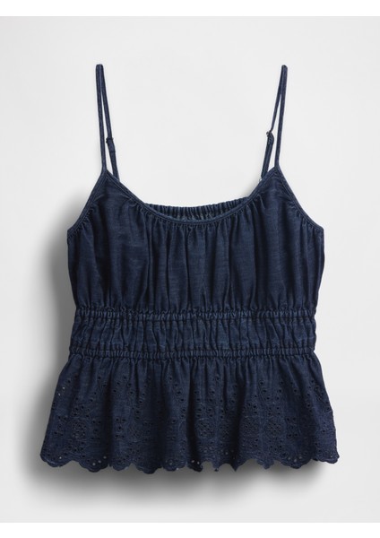 Kadın Lacivert Büzgülü Eyelet Denim Cami Bluz fiyatları