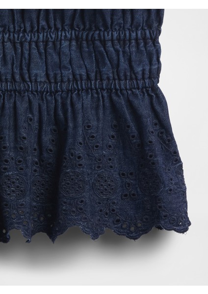Kadın Lacivert Büzgülü Eyelet Denim Cami Bluz modelleri