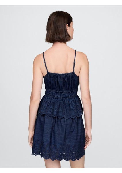 Kadın Lacivert Büzgülü Eyelet Denim Cami Bluz indirimleri