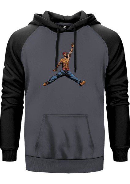 Tupac Jordan Gri Renk Reglan Kol Kapşonlu Sweatshirt