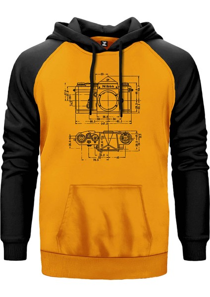 Photographer Nikon Blueprint Sarı Renk Reglan Kol Kapşonlu Sweatshirt