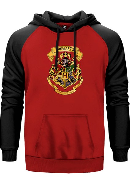 Harry Potter Hogwarts Logo Kırmızı Renk Reglan Kol Kapşonlu Sweatshirt