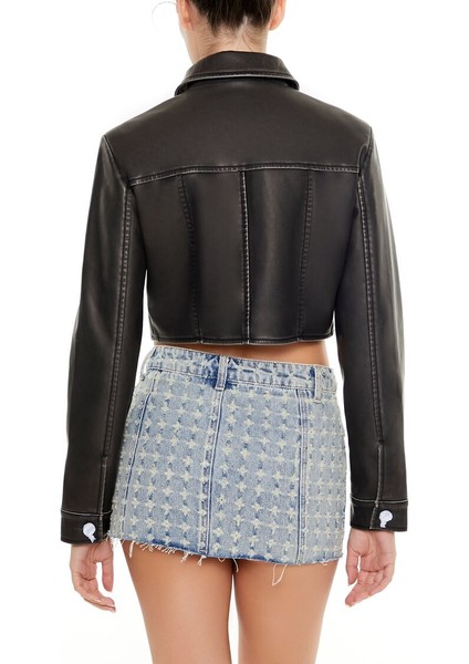 F21 Crop Suni Deri Ceket