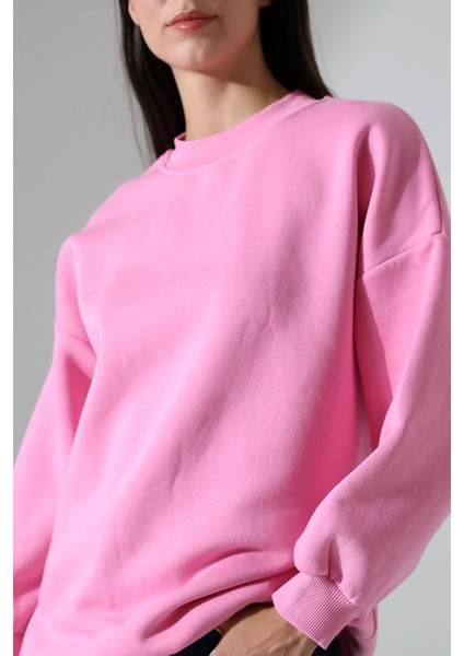 Yarım Balıkçı Yaka Şardonlu Salaş Basic Kadın Oversize Tunik Sweatshirt 21910 Pembe fiyatları