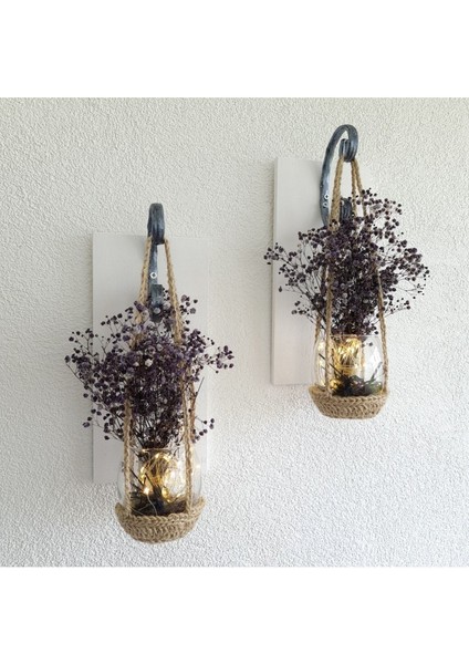 Duvar Dekoru LED Işıklı, Mor Cipso Çiçekli Aplik 2 Li Set, Mutfak, Balkon, Antre Dekoru fiyatları