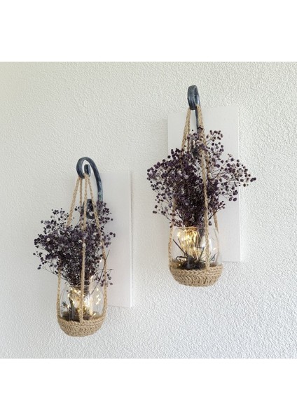 Duvar Dekoru LED Işıklı, Mor Cipso Çiçekli Aplik 2 Li Set, Mutfak, Balkon, Antre Dekoru modelleri