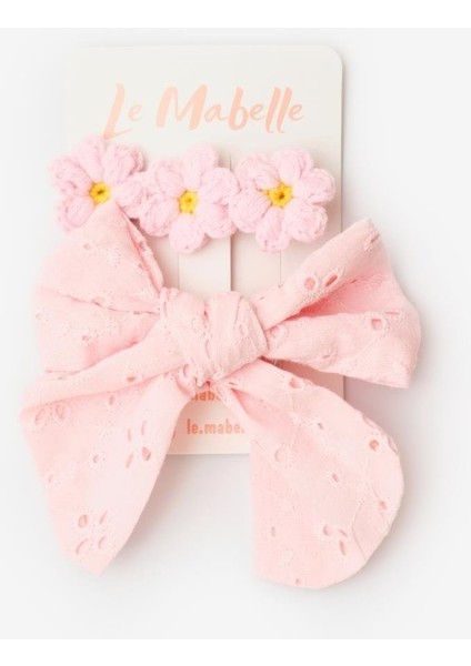 Pembe Fisto Fiyonk Örgü Çiçek 2'li Klips Toka