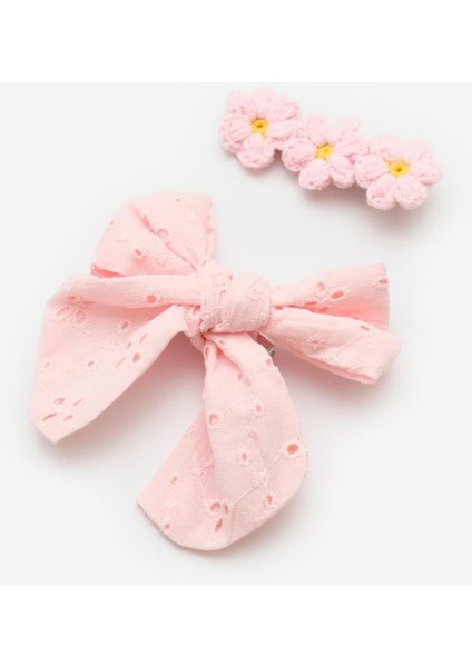 Pembe Fisto Fiyonk Örgü Çiçek 2'li Klips Toka fiyatları