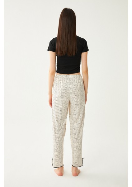 Kadın Ekru Puantiyeli Yırtmaçlı Tek Pijama Pantolon