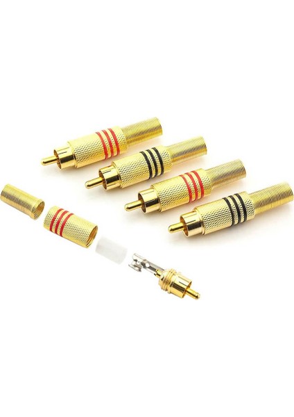 10 Adet - Rca Erkek Tos Jak Fiş Metal Yaylı - Rca Erkek Gold Konnektör