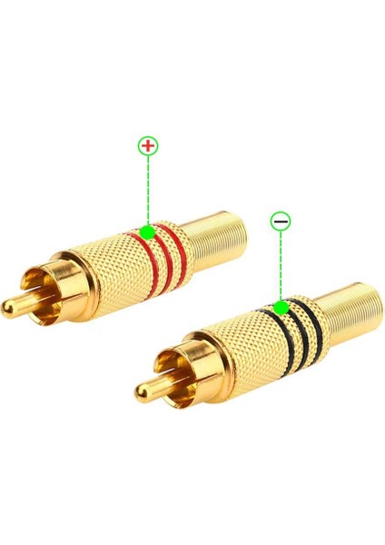 10 Adet - Rca Erkek Tos Jak Fiş Metal Yaylı - Rca Erkek Gold Konnektör
