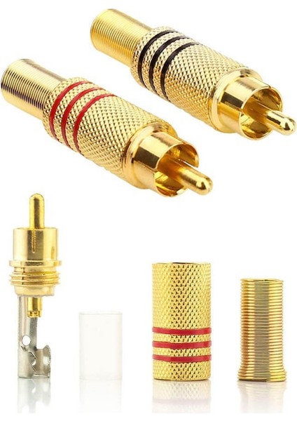 10 Adet - Rca Erkek Tos Jak Fiş Metal Yaylı - Rca Erkek Gold Konnektör