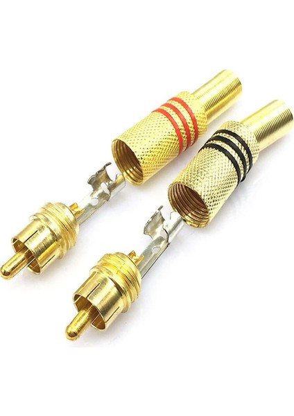 10 Adet - Rca Erkek Tos Jak Fiş Metal Yaylı - Rca Erkek Gold Konnektör