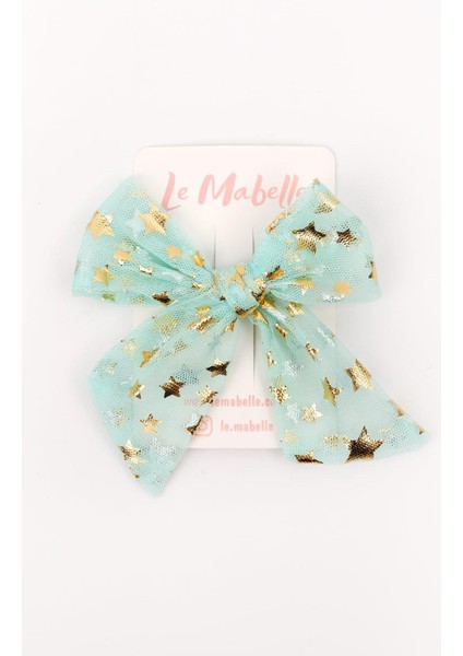 Mint Yıldız Baskılı Tül Kız Çocuk Klips Toka