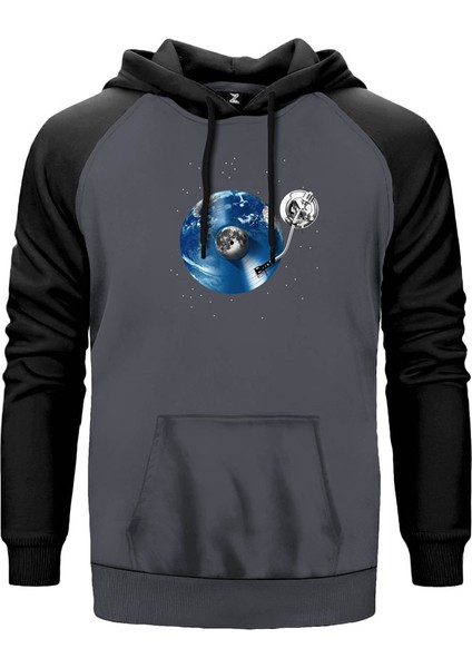 Vinyl World Gri Renk Reglan Kol Kapşonlu Sweatshirt