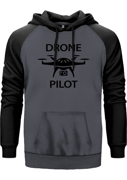 Drone Pilot 2 Gri Renk Reglan Kol Kapşonlu Sweatshirt