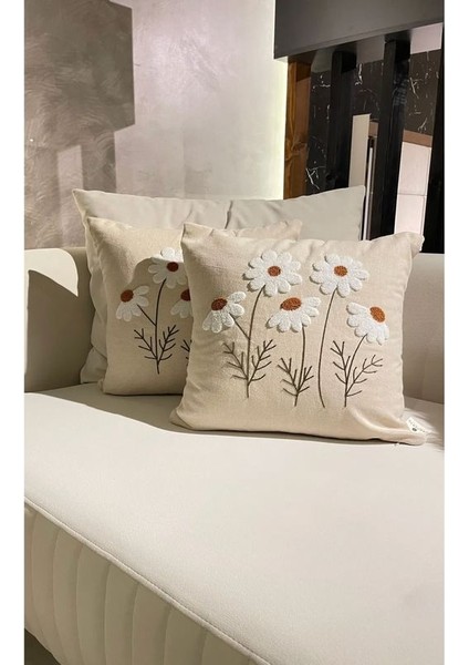 2 Adet Papatya Punch Nakışlı Kırlent Kılıfı 2 Adet 43 x 43 cm