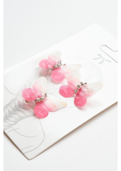 Pembe Kelebek Figürlü Kız Çocuk 3'lü Saç Küpesi modelleri