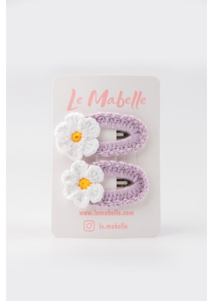 Lila Örgü Çiçek 2'li Toka Set