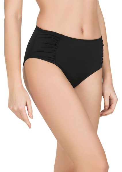 Kadın Büzgülü Kalın Kenarlı Siyah Bikini Altı