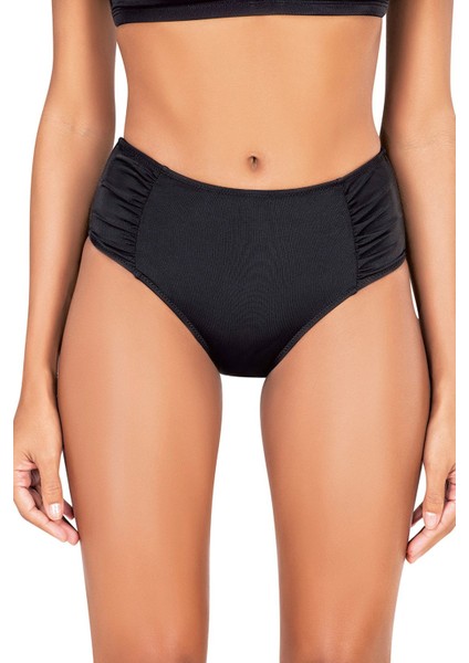 Kadın Büzgülü Kalın Kenarlı Siyah Bikini Altı modelleri