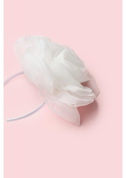 Beyaz Büyük Gül Detaylı Kız Çocuk Taç fiyatları