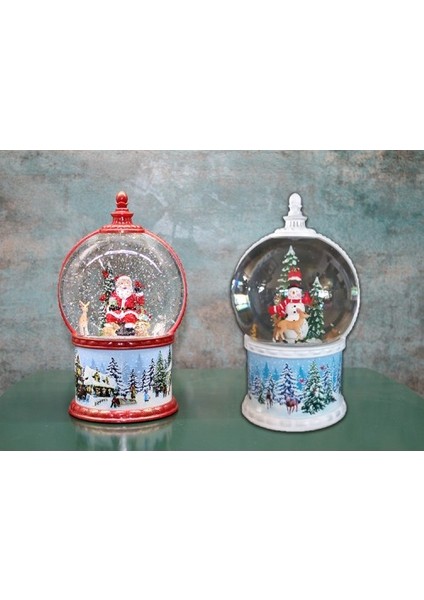 Kardan Adam ve Noel Babalı Işıklı Müzikli Kar Küresi