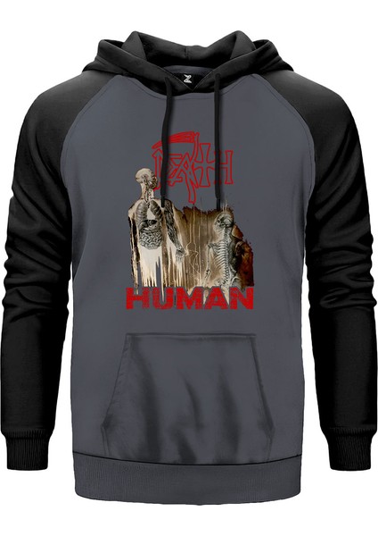 Death Human Gri Renk Reglan Kol Kapşonlu Sweatshirt