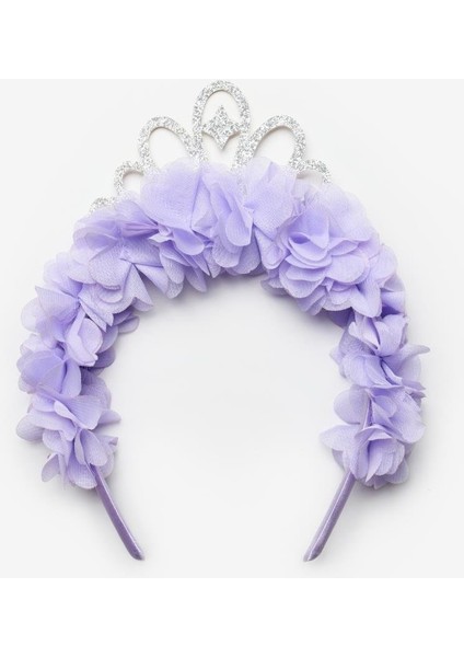 Lila Prenses Figürlü Çiçekli Kız Çocuk Taç