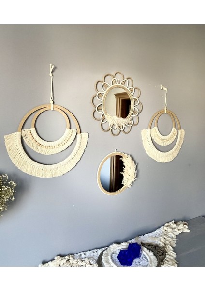 Makrome ve Hasır Örgü Papatya Ayna Duvar Dekorasyon Ürünü 4’lü Set fiyatları