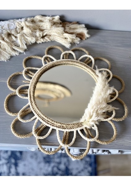 Makrome ve Hasır Örgü Papatya Ayna Duvar Dekorasyon Ürünü 4’lü Set modelleri