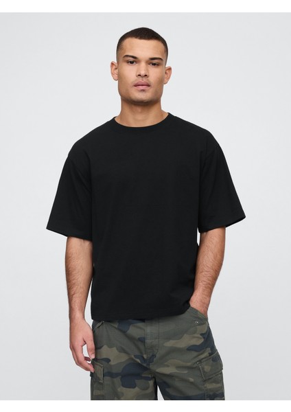 Erkek Siyah Vintage Soft Boxy T-Shirt