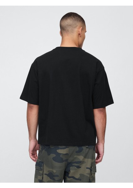 Erkek Siyah Vintage Soft Boxy T-Shirt fırsatları