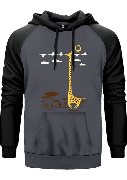 Zürafa Mutlu Gri Renk Reglan Kol Kapşonlu Sweatshirt