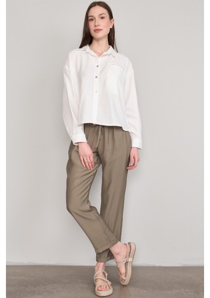 7391 Bayan Bol Paça Tencel Pantolon Haki