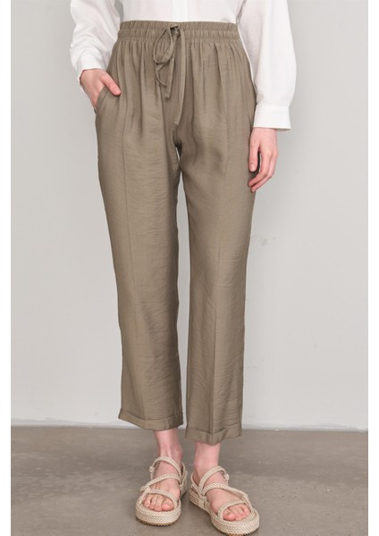 7391 Bayan Bol Paça Tencel Pantolon Haki