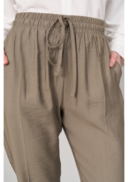 7391 Bayan Bol Paça Tencel Pantolon Haki