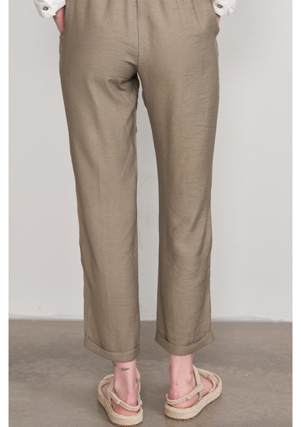 7391 Bayan Bol Paça Tencel Pantolon Haki