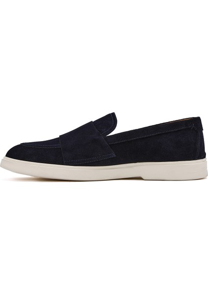 Erkek Lacivert Çift Tokalı Süet Deri Casual Loafer 25SFD750410