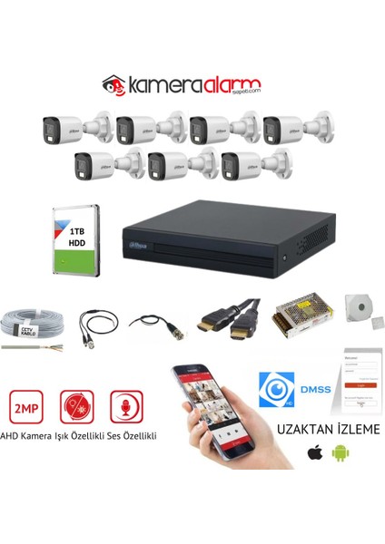 7 Kameralı Dahili Mikrofonlu 7/24 Renkli Görüşlü Güvenlik Kamerası - 1 Tb HDD